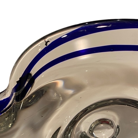 1990s Lillian Vernon Crystal Candy Bowl With Cobalt And Ruffle Edge Vintage - Picture 13 of 15
